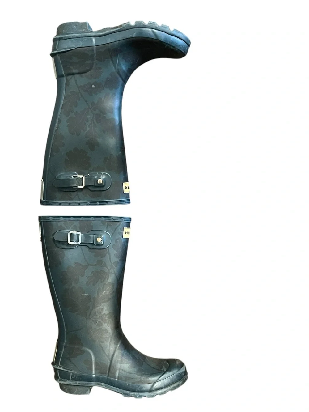 Hunter | Blue‎ Green Floral Design Rubber Rain Boots Little Girl 2